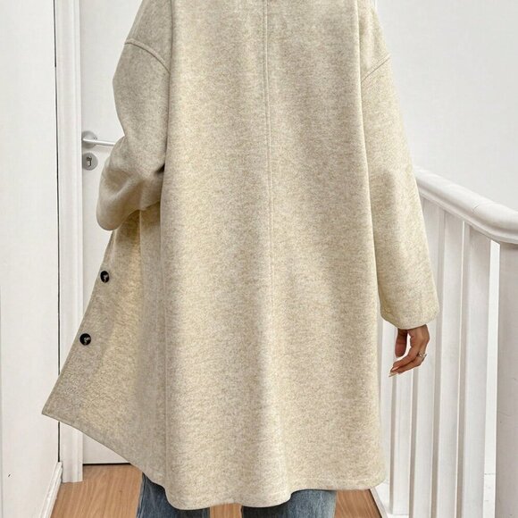 Beige Casual Women's Drop Shoulder Woolen Long Sleeve Coat - Picture 2 of 6